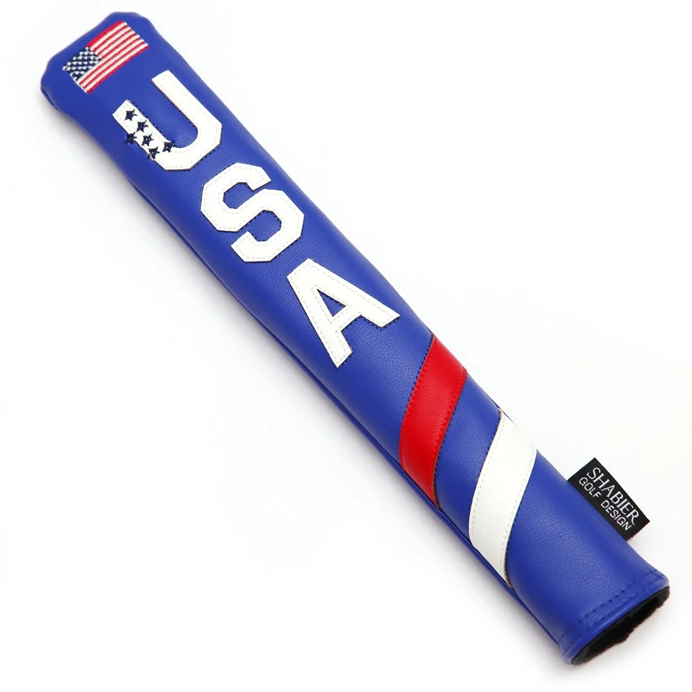 

Blue Pu Leather Usa Flag Embroidery Golf Alignment Stick Cover Case Holder