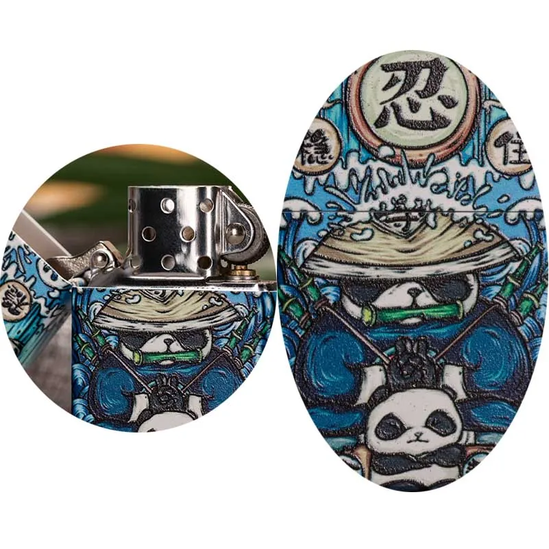 

lighters kerosene creative national tide Chinese style panda personality pure copper grinding wheel gift