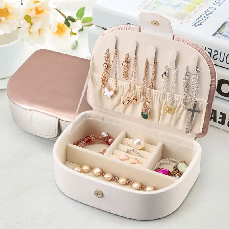 

Portable European Jewelry Box Necklace Earring Ring Large Capacity Storage Case