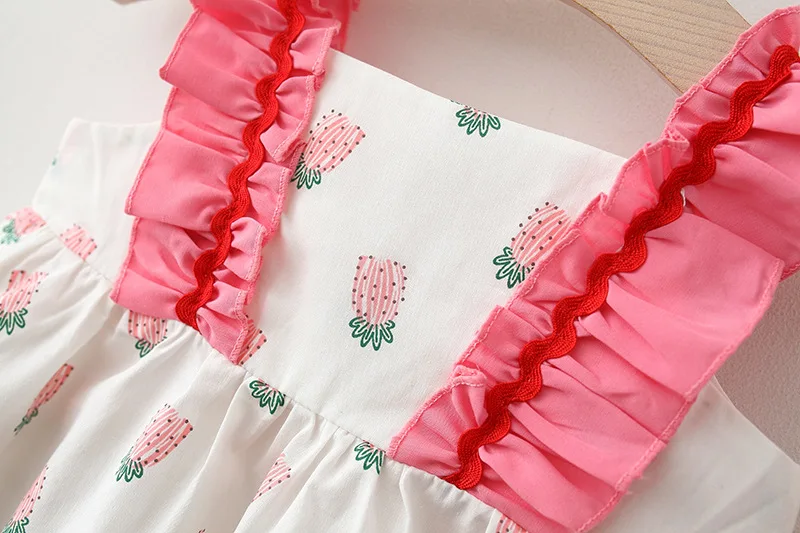 Trajes de verano para ni&ntilde;os peque&ntilde;os, ropa para reci&eacute;n nacidos con estampado de dibujos animados, algod&oacute;n sin mangas, Vestido de playa para beb&eacute; + sombrero para el sol, vestidos para ni&ntilde;a BC2100-5