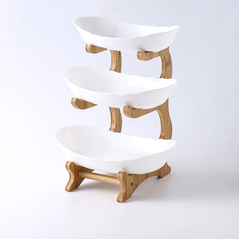 2/3 Tiers Fruit Storage Display Plate Snacks Dessert Holder Bowl With Wood Shelf Party Kitchen Serving Platter Decor Box | Дом и сад
