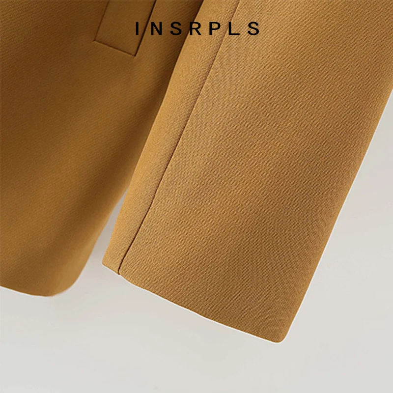 

INSRPLS Women Fashion With Belt Double Breasted Blazer Coat Vintage Long Sleeve Pockets Female Outerwear Chic Tops