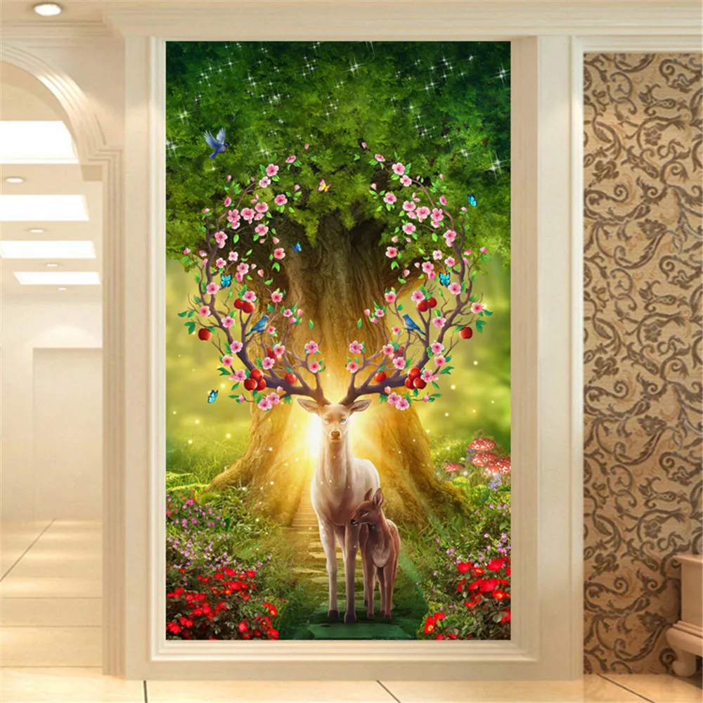 Алмазная 5D картина сделай сам мозаика из круглых страз с изображением оленя лося