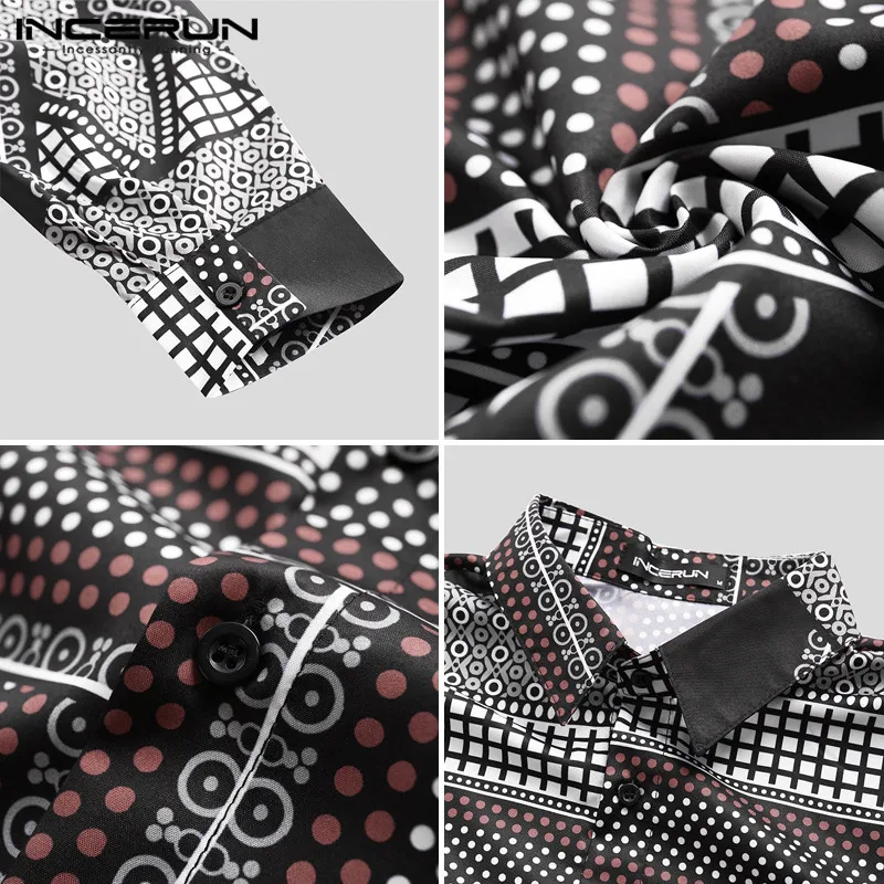 

INCERUN Printed Men Hawaiian Shirt Streetwear Long Sleeve Lapel Neck Vacation Casual Camisa Vintage Breathable Brand Shirts 2021