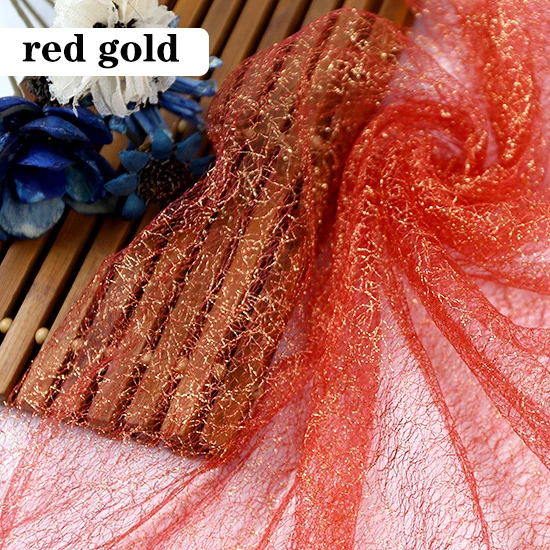 red gold 1/2/5 м/лот блеск золотой нитью тюль ткань, Сетчатое платье с блестками для сцены вечерние свадебное платье юбки украшения DIY ткани - Цвет: red gold