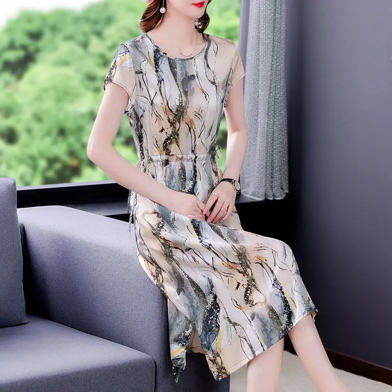 

Heavyweight Silk Dress Women's Summer Short Sleeve 2021 New Slim High-end Mulberry Silk Dress
