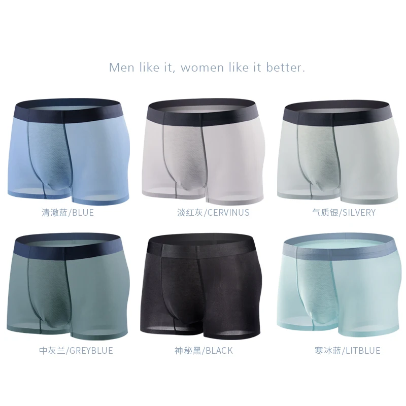 6Pcs/Lot Factory Direct High-End Ice Silk Seamless Men's Underwear Breathable Mesh Underwear Transparent Sexy Men's Boxer Briefs
