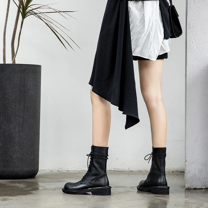 

COVIBESCO Winter Genuine Leather Ladies Boots Cross Tied Platform Thick Heels Pumps Zippper Shallow Party Wedding Shoes Woman