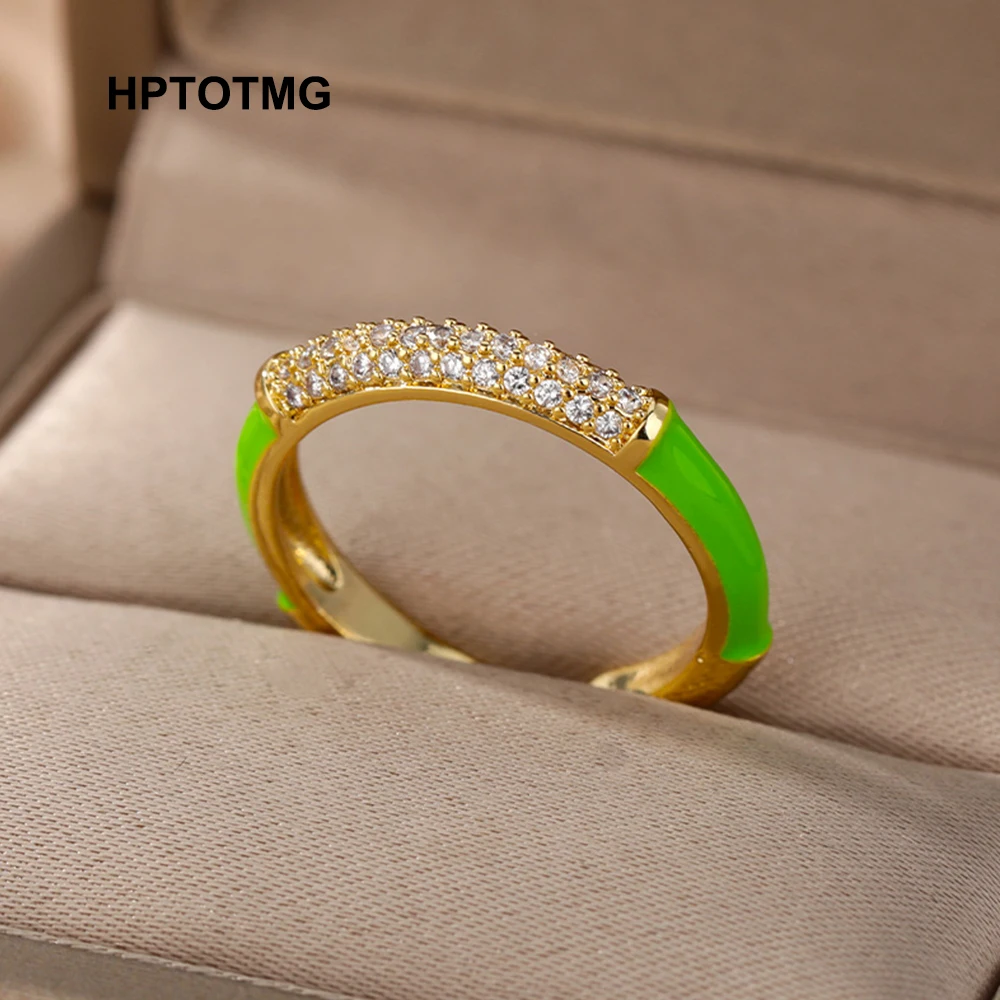 

2021 Fashion Design Nulticolor Gold Rings For Women Zircon Charms Dripping Oil Ring Gothic Jewelry Accessories Propose Gifts