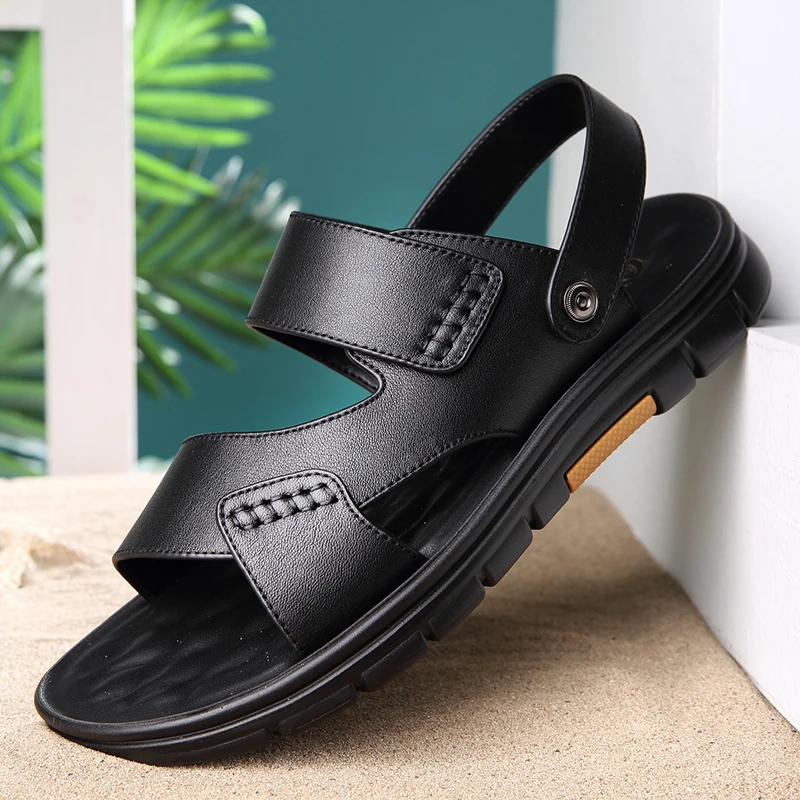 

2021 Autumn Fashion Genuine Leather Sandals Men's Slippers comfortable Cowhide Leisur men beach shoes soft flat slippers