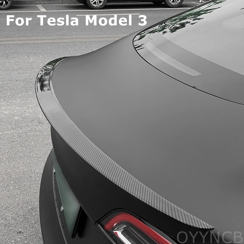 

2017 -2020 For Tesla Model 3 High Quality ABS Material Carbon Fiber Look Black Rear Spoiler Trunk Cover Trim