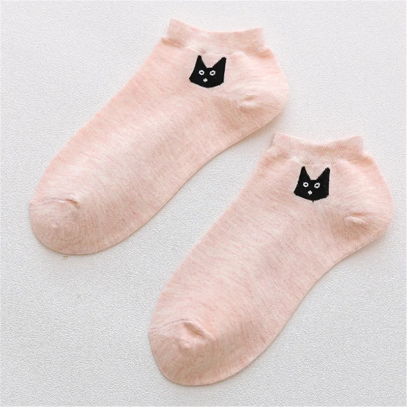 Pink Black Cat Милые носки в горошек с рисунком кота для девочек; мягкие женские хлопковые носки; сезон весна-лето-осень-зима; модные Молодежные носки до щиколотки - Цвет: Pink Black Cat