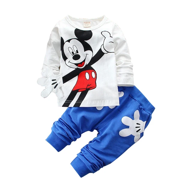 Baby Boys Girls Mickey Mouse Minnie Cartoon Clothing Sets Children Cotton Long Sleeve T-shirt+Pants Suits Infant Kids Clothes 3