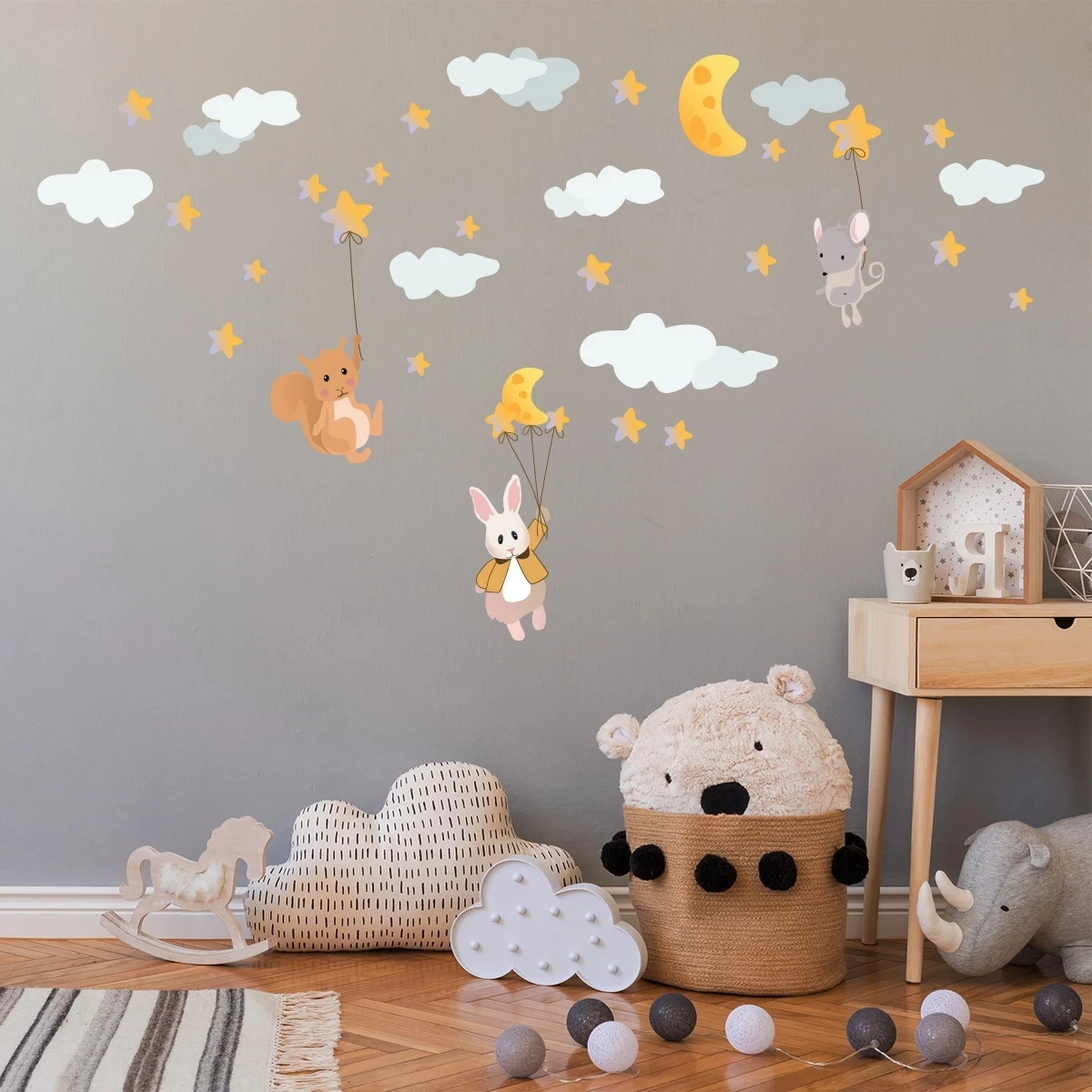

Cartoon Animal Wall Stickers For Kids Room DIY Home Decoration Decal Bear Balloon Cloud Wall Sticker Removable Mural Art Posters