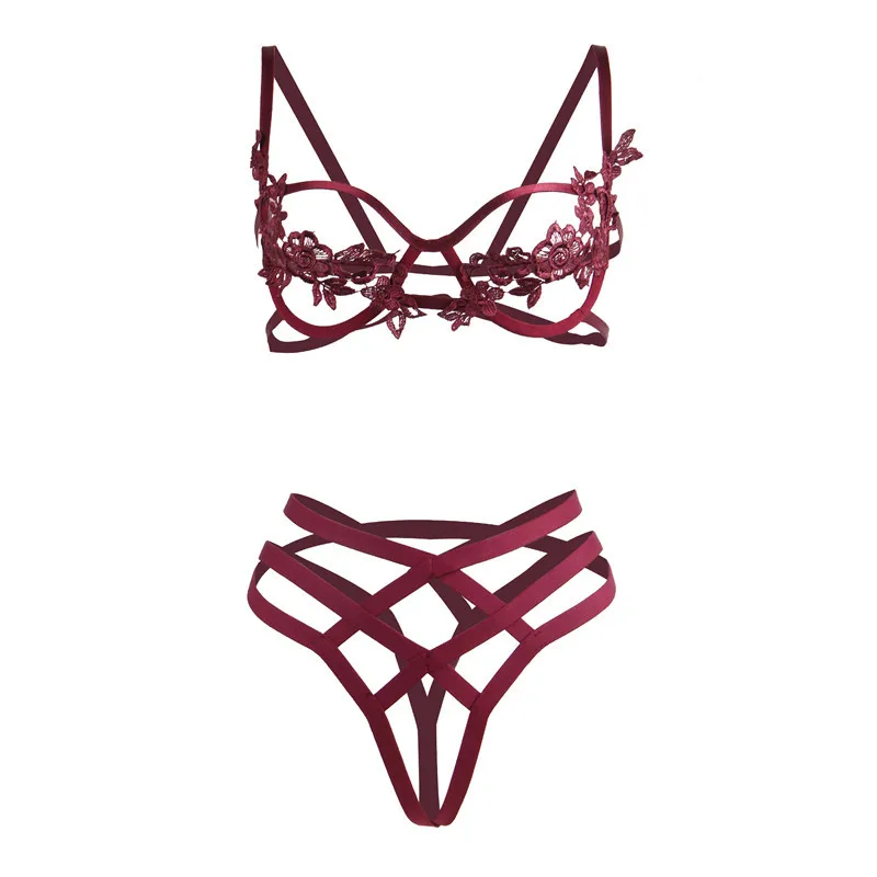 

Sexy Bra + PantyLace Bra Set Straps Women Hollow Out Sexy Costumes Lingerie Set Transparent bra and panty set