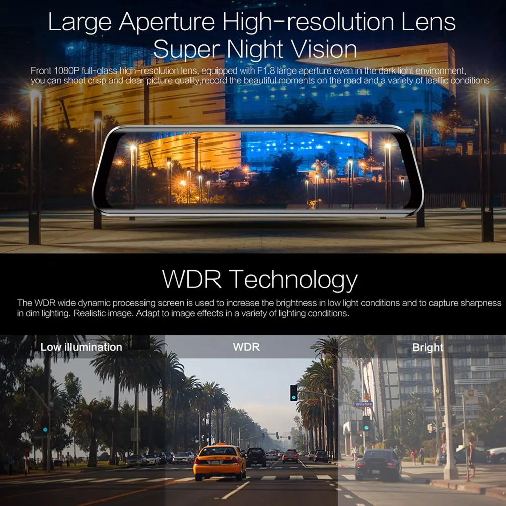 T12+ 9.66 inch Touch Screen DVR Car Camera Dual Lens Dash Cam Driving Recorder Night Vision DVR