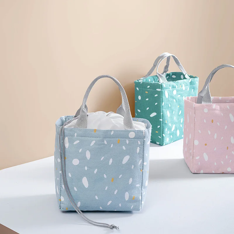 

Drawstring Lunch Bag for Women Cotton Cooler Bags Student Thermal Breakfast Box Portable Picnic Travel Fresh Bento Food Pouch