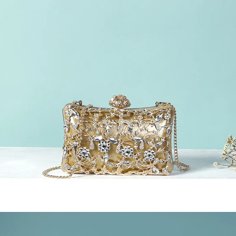 

Luxury Diamond Design Dinner Clutch One Shoulder Crossbody Chain Pouch Hollow Diamond Pattern Ladies Evening Bag Ladies Handbags