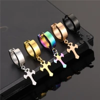 punk cross ear clip titanium steel earrings for men rock fashion stud earrings cool new jewelry pendientes for women gifts