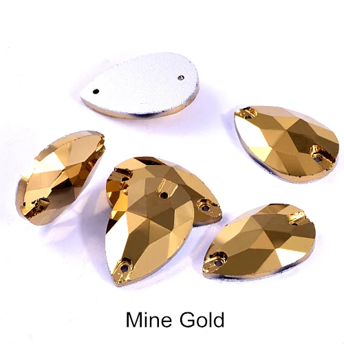 Mine Gold 6 размеров стеклянная Каплевидная форма пришить на Стразы Красочные пришивные камни с плоским основанием одежда для одежды Ювелирные изделия для одежды B1286 - Цвет: Mine Gold