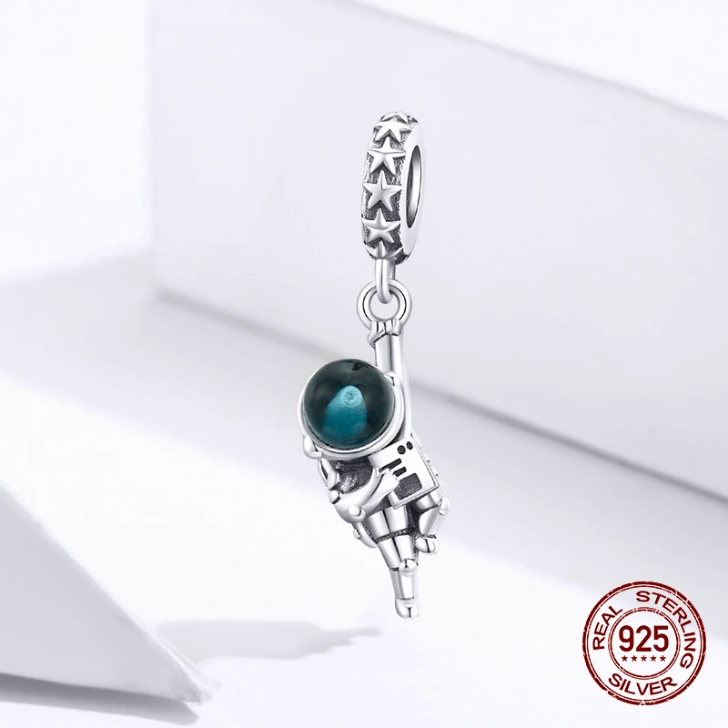 Подлинное серебро 925 пробы астронавт кулон Женская мода ювелирные изделия бусины