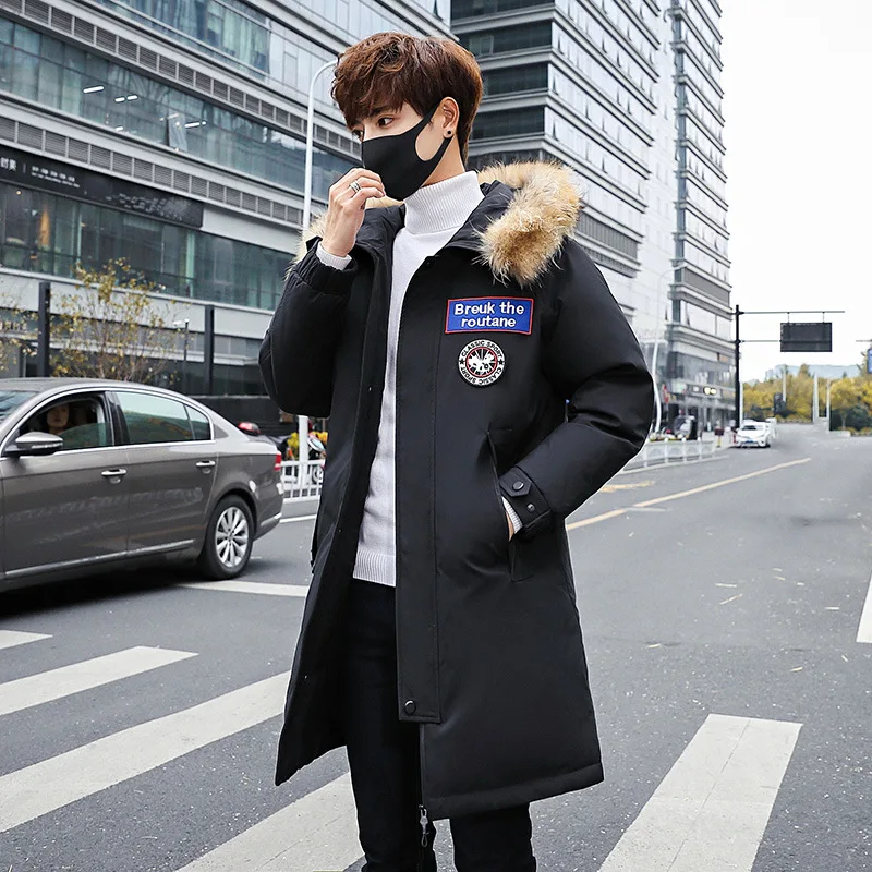 Новинка 2019 зимний пуховик с капюшоном молодежное повседневное мужское длинное