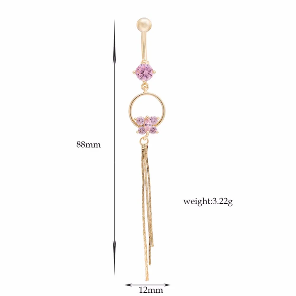 Прозрачный фиолетовый розовый Бабочка кубический цирконий золотой цвет пупка