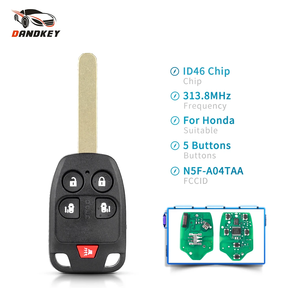 

Dandkey For Honda Odyssey 2011 2012 2013 2014 N5F-A04TAA 313.8MHz ID46 PCF7961 Chip Remote Control Car Key Fob 4+1 5 Buttons