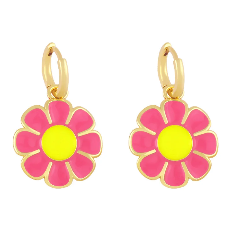 

Copper Flower Drop Earrings For Women Girls Gold Plated Colorful Enamel Earrings Fashion Jewelry Gifts