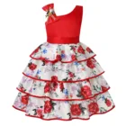 Детское праздвечерние чное платье-пачка принцессы с цветами для девочек, элегантное кружевное платье с бантом на одно плечо для маленьких девочек одежда для маленьких девочек