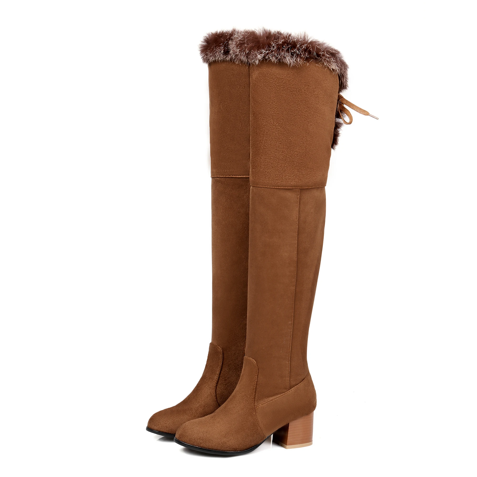 Женские зимние теплые ботфорты выше колена из искусственной замши на меху