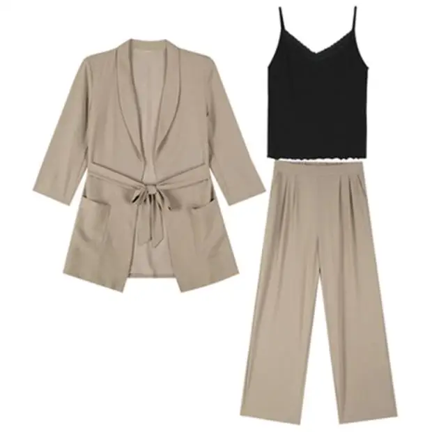 S-XL Plus Size Fashion Blazer Women's Suit 2020 3/4 Sleeve Long Cardigan+Casual Wide Leg Pant Female Spring 2 Piece Set | Женская