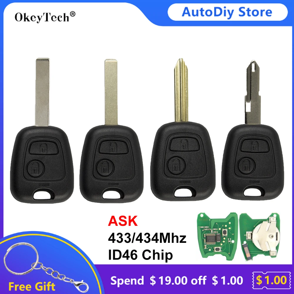 

Ключ дистанционного управления OkeyTech ASK 2BT для Citroen Saxo Picasso Berlingo для Peugeot 207/307 SX9/VA2/HU83/NE73 433/434 МГц ID46 чип