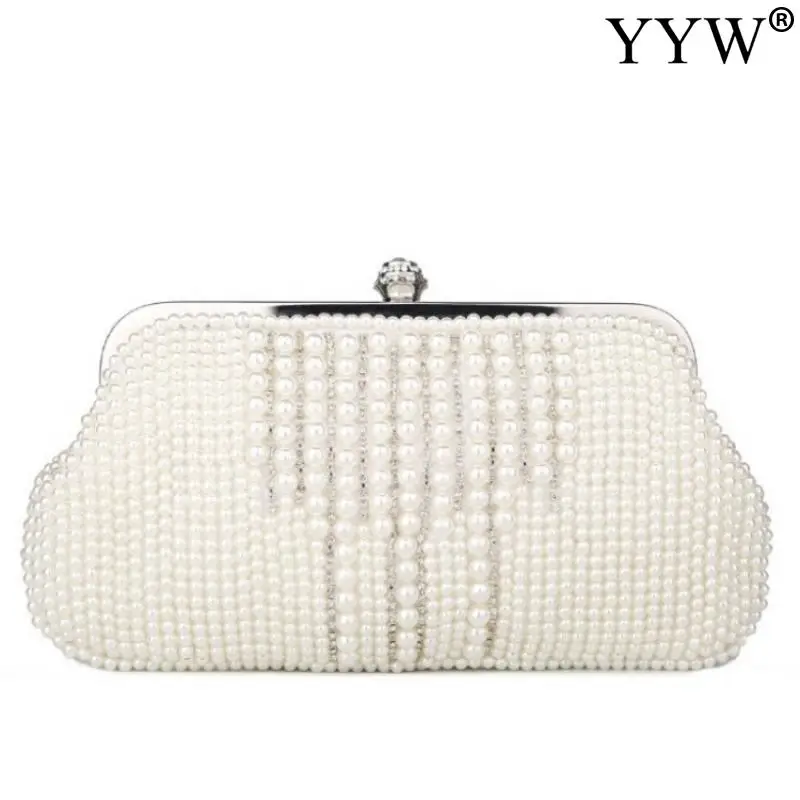

Evening Bags Clutch 2021 Bridal Clutches Bag with White Beading Rhinestone Crystal Clutch Purse Designer Evening Party Bag