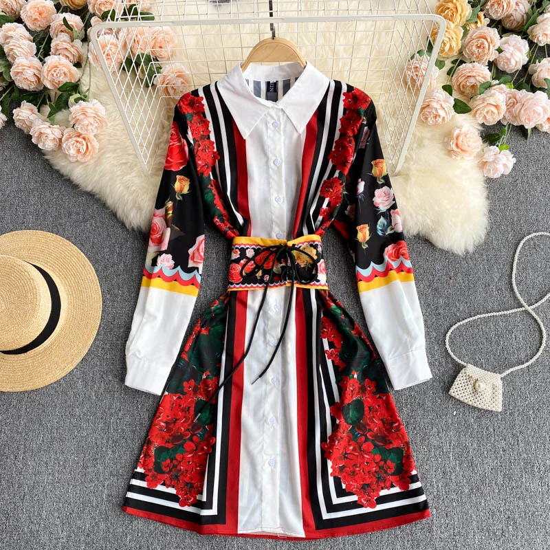 

2021 Spring A-Line Ethnic Party Autumn Retor Long Sleeve Dresses Women Luxury Elegant Dress Vintage Boho High Waist Printing