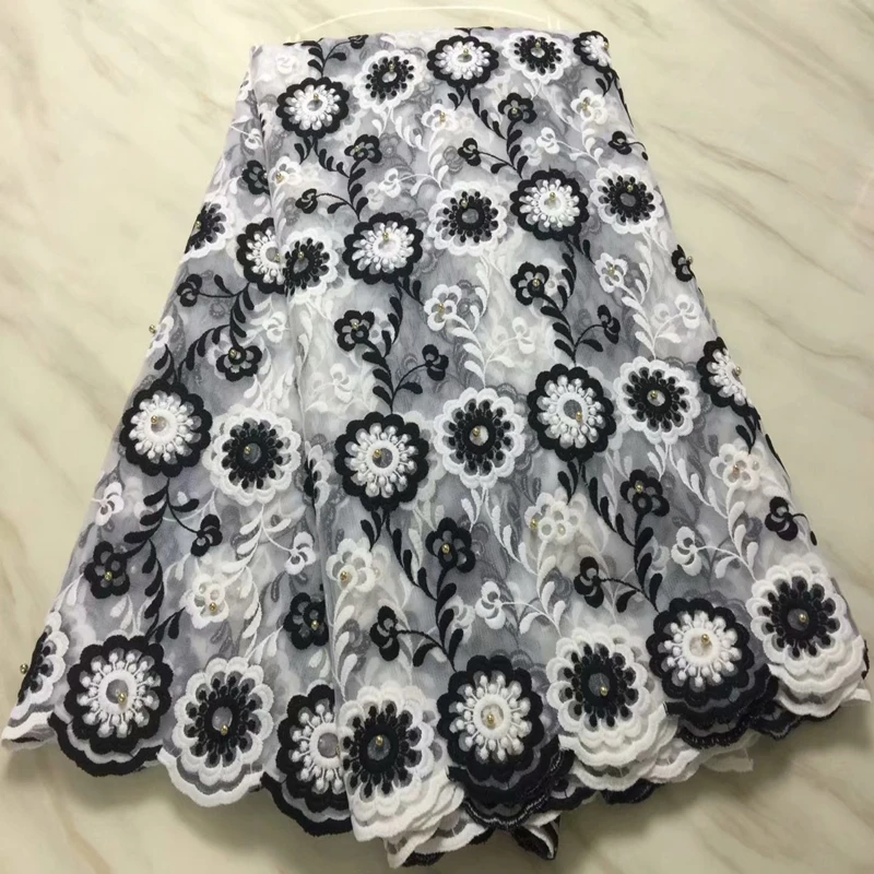 Новинка 2019 черно белая африканская кружевная ткань Высококачественная