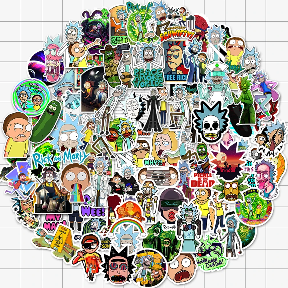 VANMAXX 50/85 Pieces Cartoon Rick and Morty Stickers Waterproof Vinyl Decal for Laptop Helmet Bicycle Luggage Toy Car Stickers - Цвет: 85 pieces