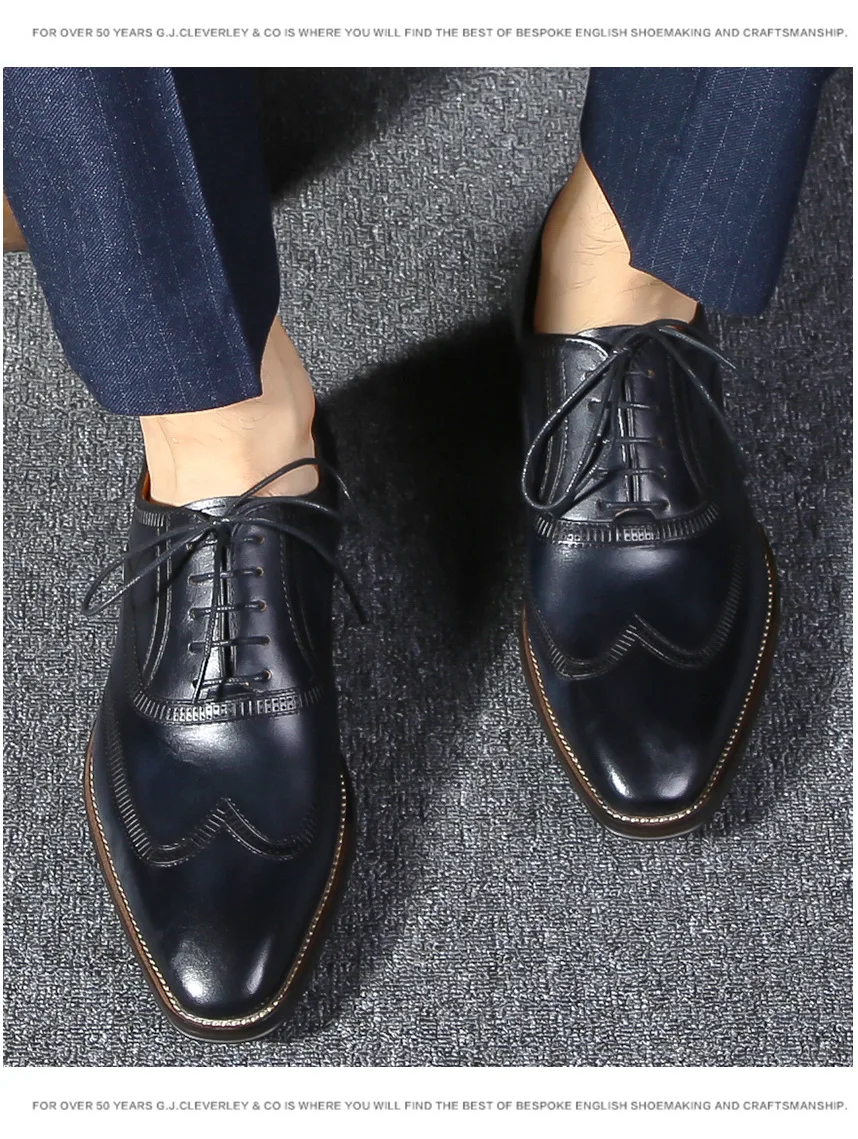 Мужские кожаные туфли деловые модельные в классическом стиле на шнуровке с