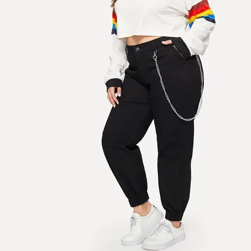 

3G PLUS SIZE BIG HUGE FAT GIRL PANTS BOTTOMS Mid-Waist Black Trouser custom logo print on product and package from 1pc dropship