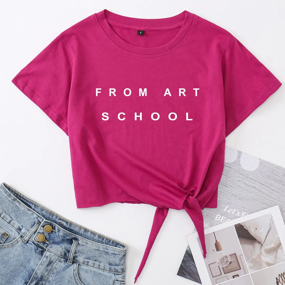 

Школьный укороченный топ от Art, рубашка, женская футболка, летние хлопковые укороченные топы с коротким рукавом, графическая футболка с бант...
