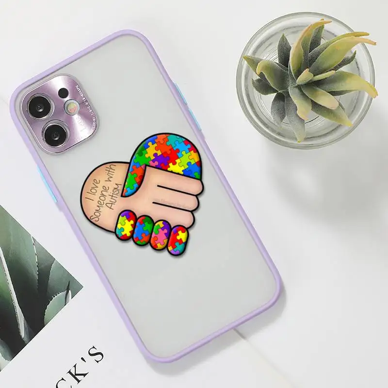 

Puzzle Autism Awareness Phone Case For iPhone 12 11 Mini Pro XR XS Max 7 8 Plus X Matte transparent Purple Back Cover