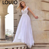 luojo beach wedding dress v neck appliques cap sleeves a line backless princess boho wedding gowns custom made bridal dresses