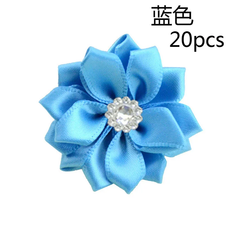 Blue 20 шт розовые/белые маленькие атласные Стразы ручной работы, тканевые цветы для рукоделия, свадебной вечеринки, Аппликации, аксессуары для одежды - Цвет: Blue
