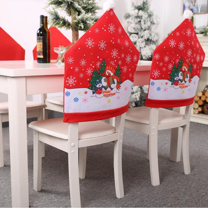 

2Pcs Dining Room Chair Decoration Covers Santa Claus And Snowman Printed Back Support Case Holiday Accessories