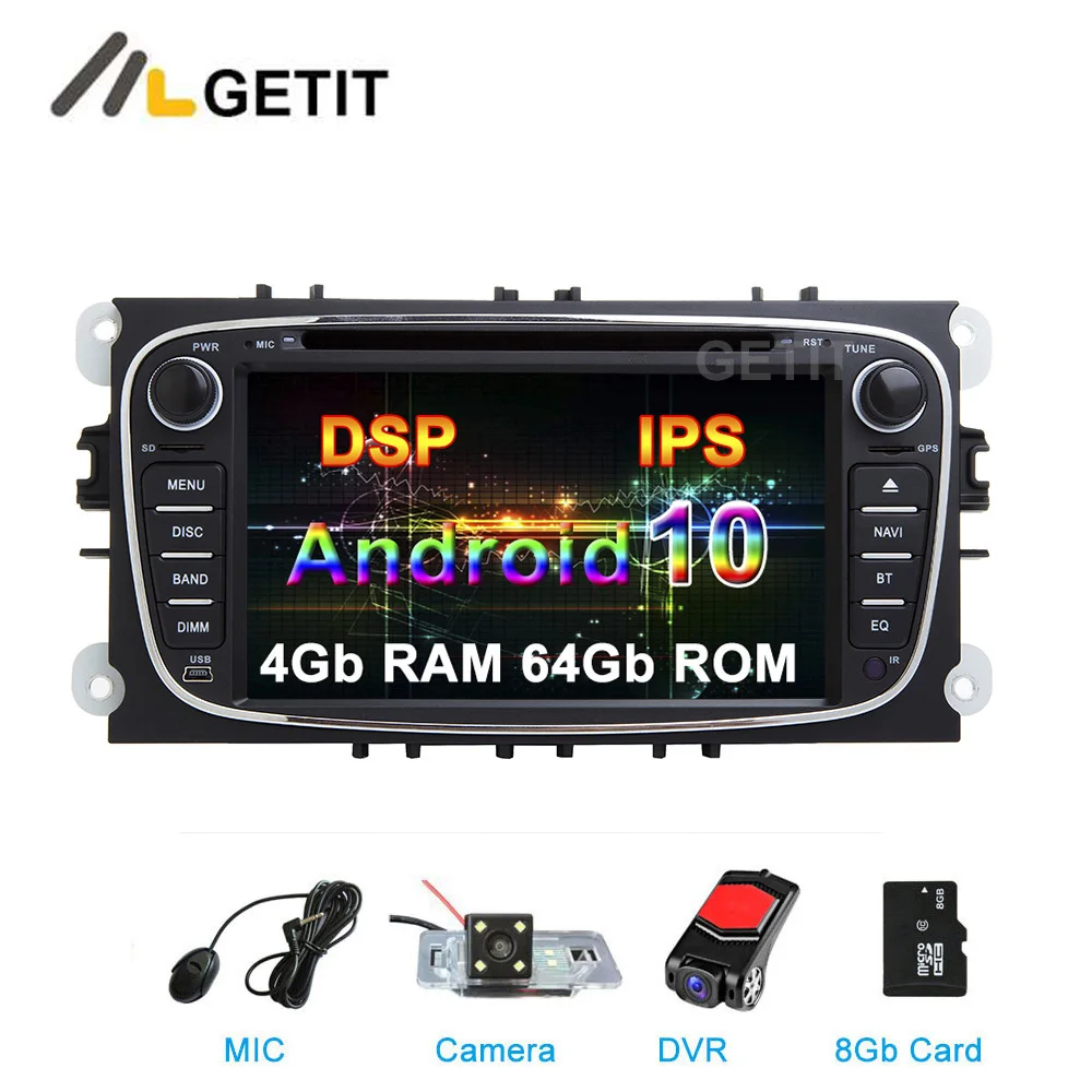 Автомобильный DVD плеер Android 10 0 GPS стерео Мультимедиа для Ford Mondeo Focus S/C Max Galaxy Kuga с BT