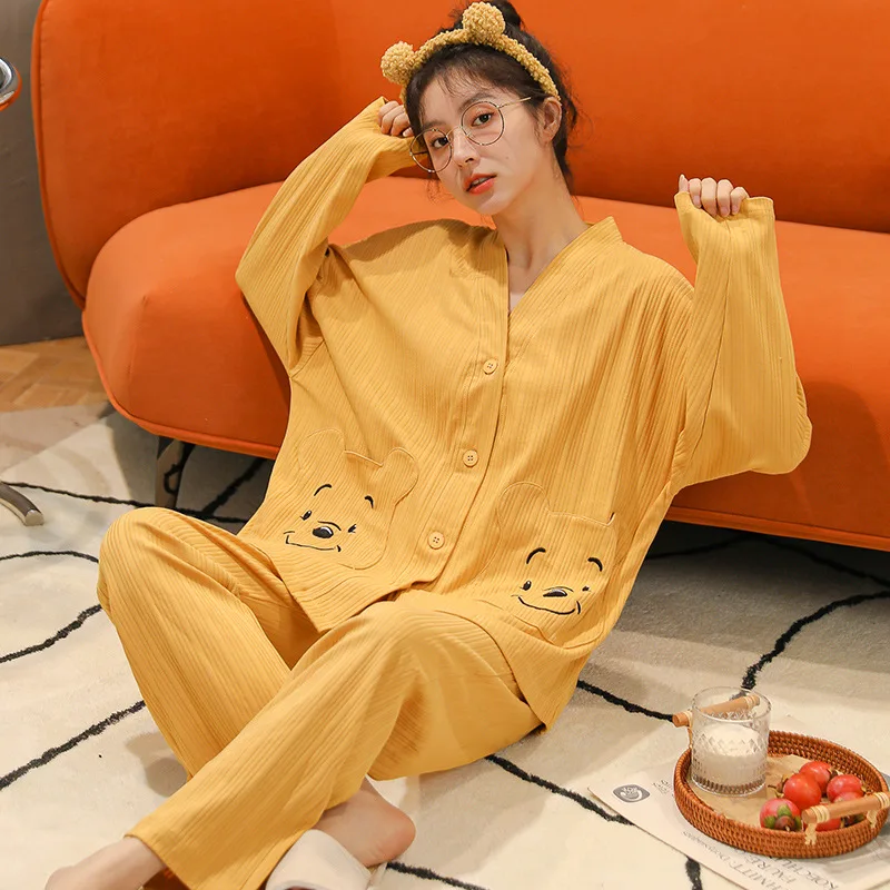 Cozy Pajama Set Women Pijama Spring Autumn Nightwear Anime Sin Japan Home Clothing Long Sleeved Kawaii Mujer Girls Homewear Ins