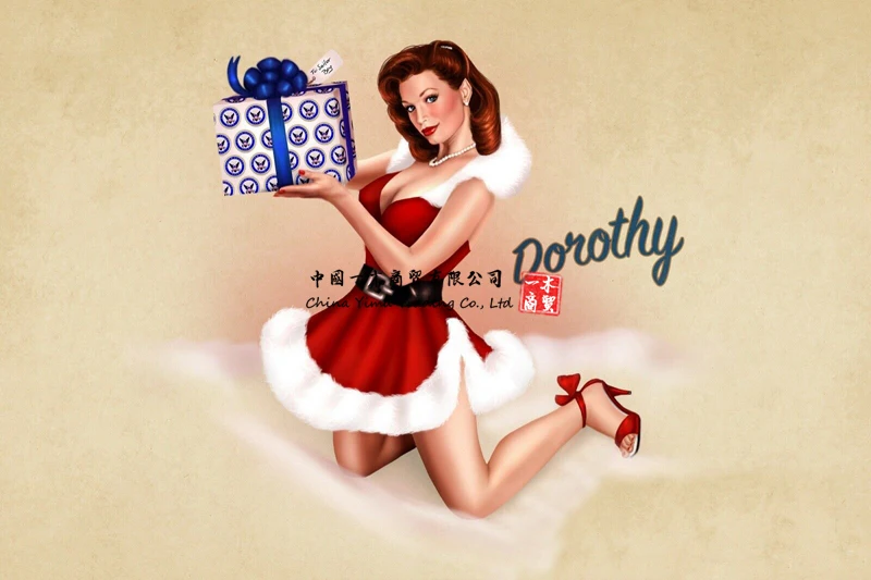

11pinup Girl Sticker Decal Sexy Brunette Santa Present Sexy Legs Breast