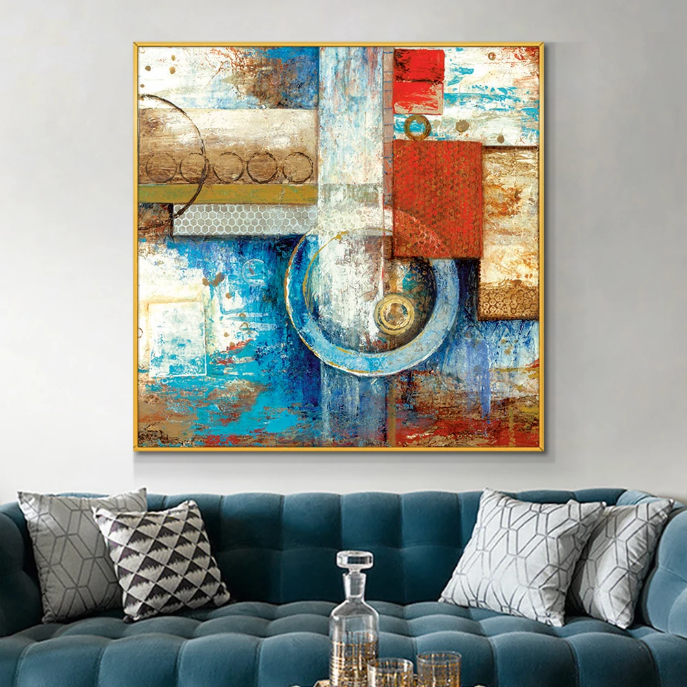 

Abstract 100% Hand Painted Oil Painting On Canvas Geometric Wall Art Paintings Vintage Minimalist Poster Art Modern Home Decor