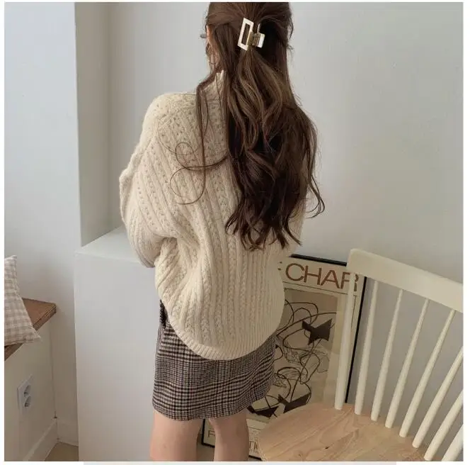 Winter Pullovers Sweaters Women's Long Sleeve Casual Loose Knitted Tops Red Apricot Basic Pullover 11010 | Женская одежда