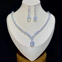 asnora classic water drop pendant crystal necklace for women cubic zirconia bridal set wedding 2 piece jewelry set x0178